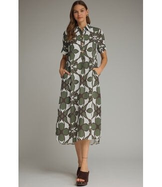 Entro Alana Olive Abstract Midi Dress