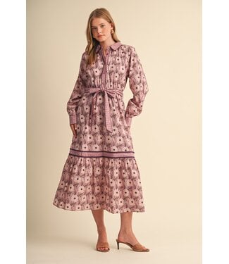 Merci Lilly Mauve Berry Floral Midi Dress