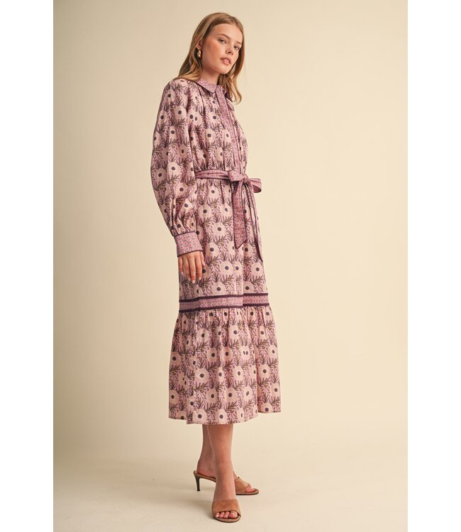 Lilly Mauve Berry Floral Midi Dress