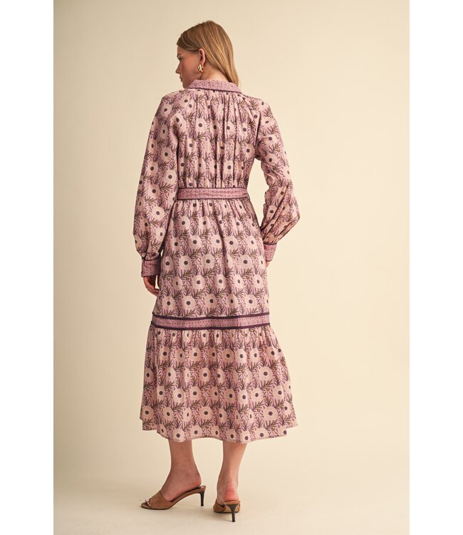 Lilly Mauve Berry Floral Midi Dress