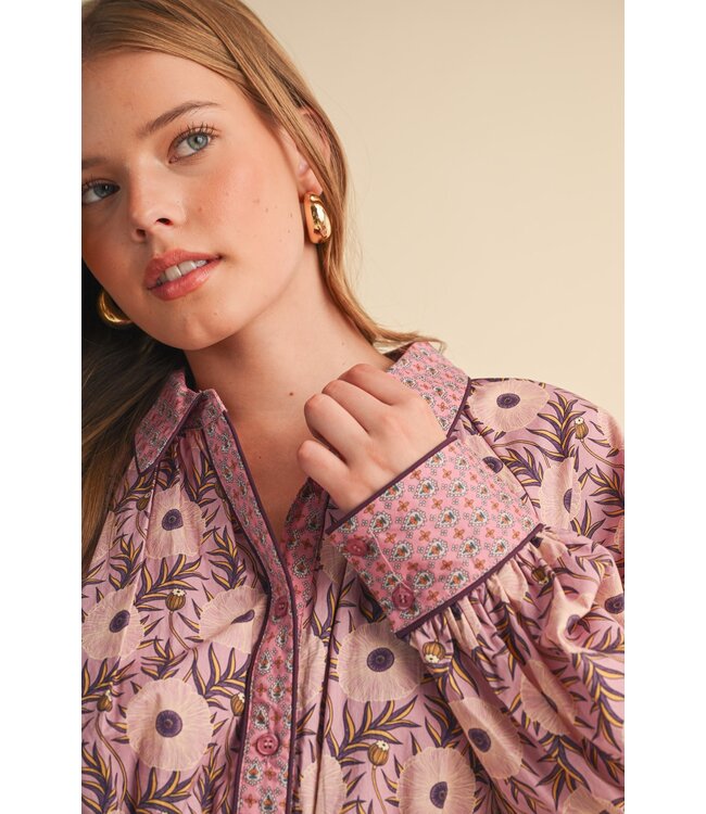 Lilly Mauve Berry Floral Midi Dress
