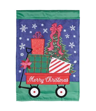 Magnolia Garden Christmas Wagon Garden Flag