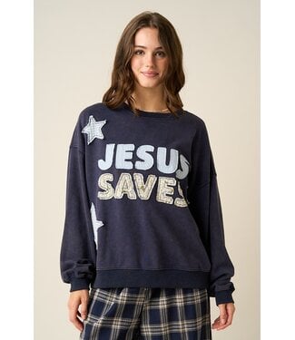 Mittoshop Cady Navy Jesus Saves Patchwork Sweatshirt