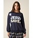 Cady Navy Jesus Saves Patchwork Sweatshirt