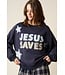 Cady Navy Jesus Saves Patchwork Sweatshirt