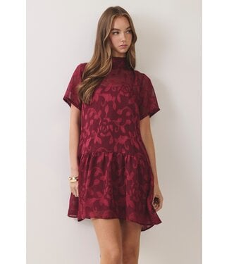 TCEC Susan Burgundy Floral Jacquard Dress