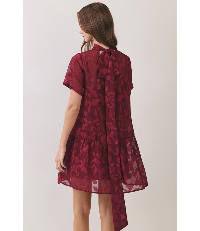 Susan Burgundy Floral Jacquard Dress