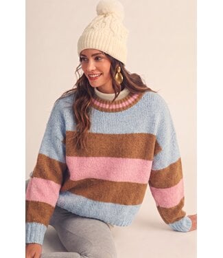 LovLov Olivia Light Blue Colorblock Striped Sweater