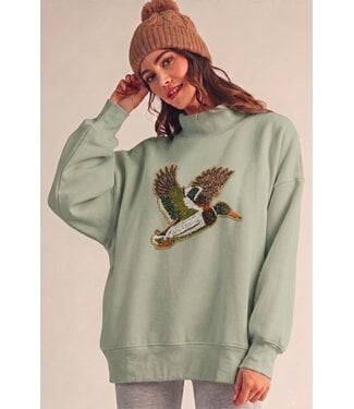 LovLov Paige Light Olive Sequin Embroidered Sweatshirt
