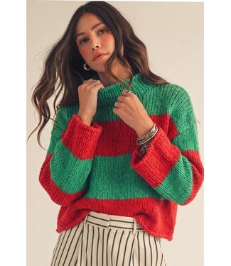 LovLov Cori Green Red Ribbed Knit Sweater