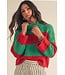 Cori Green Red Ribbed Knit Sweater