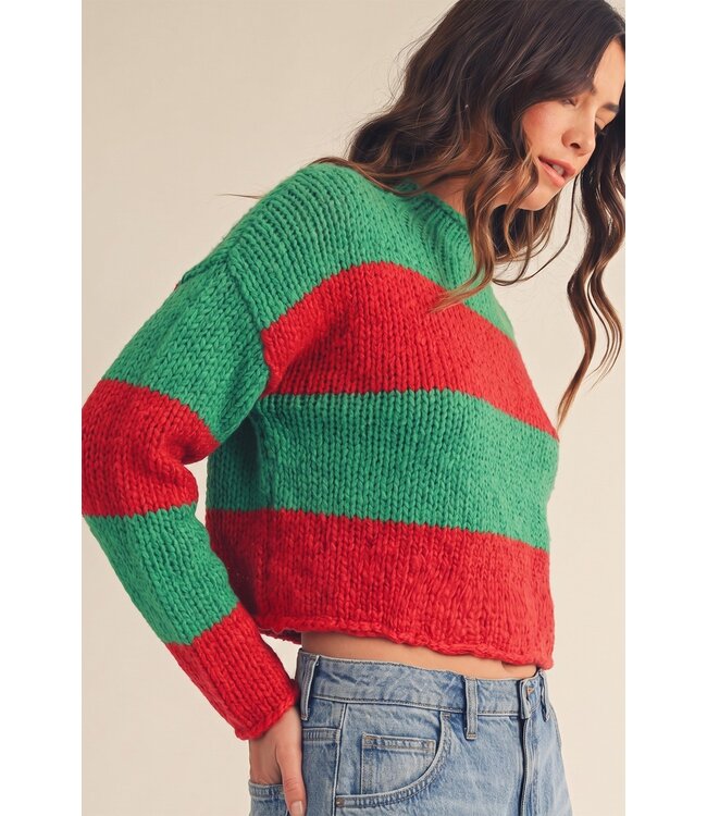 Cori Green Red Ribbed Knit Sweater