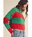 Cori Green Red Ribbed Knit Sweater