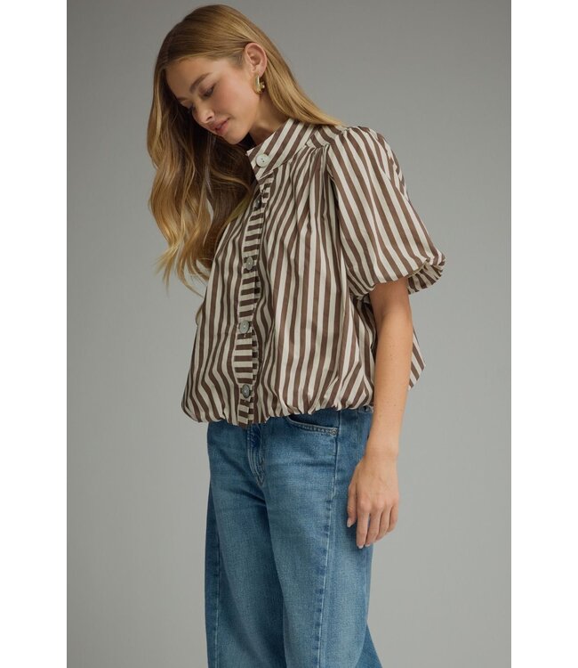Eleonora Brown Ecru Striped Top