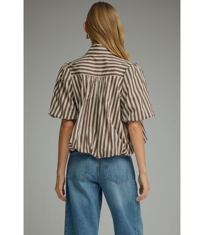 Eleonora Brown Ecru Striped Top