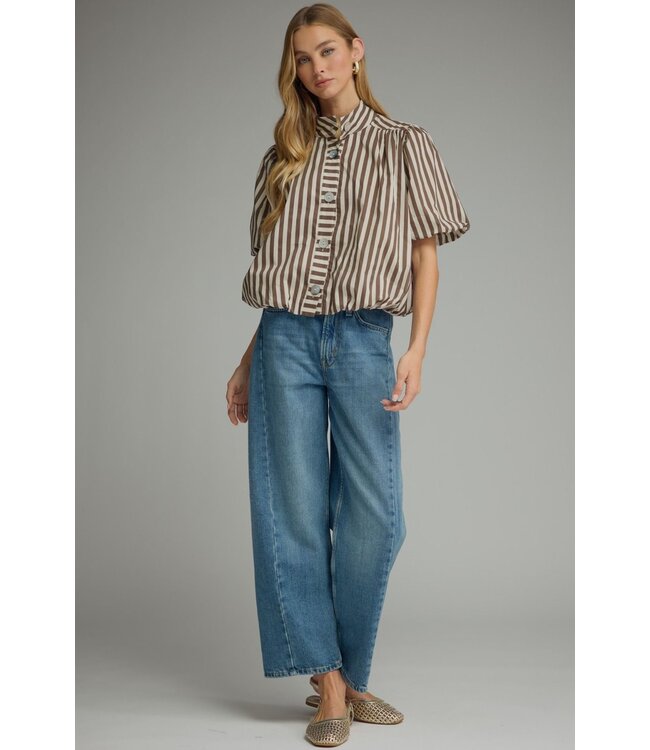 Eleonora Brown Ecru Striped Top