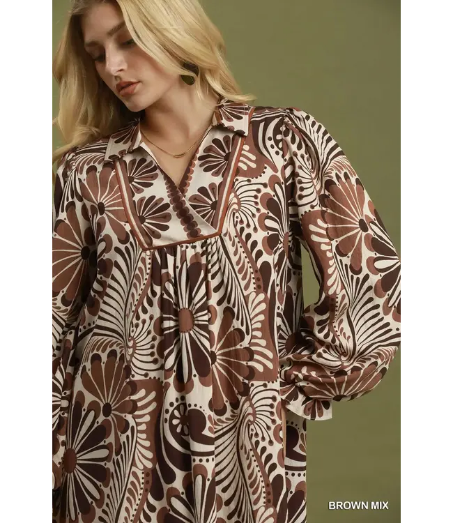 Mya Brown Abstract Midi Dress