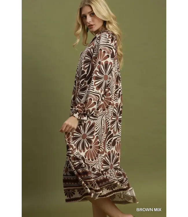 Mya Brown Abstract Midi Dress
