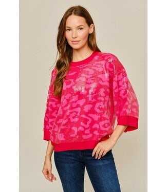 Jodifl Patty Red  Sequins Leopard Sweater Top