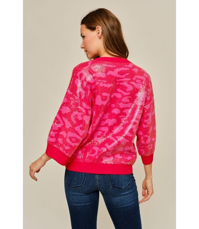 Patty Red  Sequins Leopard Sweater Top