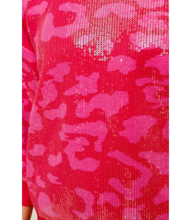 Patty Red  Sequins Leopard Sweater Top
