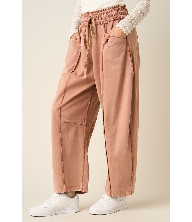 Kelsea Red Bean Mineral Wash Barrel Pants