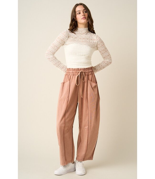 Kelsea Red Bean Mineral Wash Barrel Pants