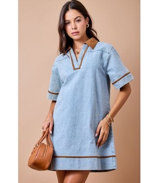 Day+Moon Polly Washed Denim Contrast Corduroy Dress