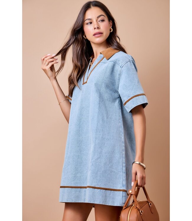 Polly Washed Denim Contrast Corduroy Dress