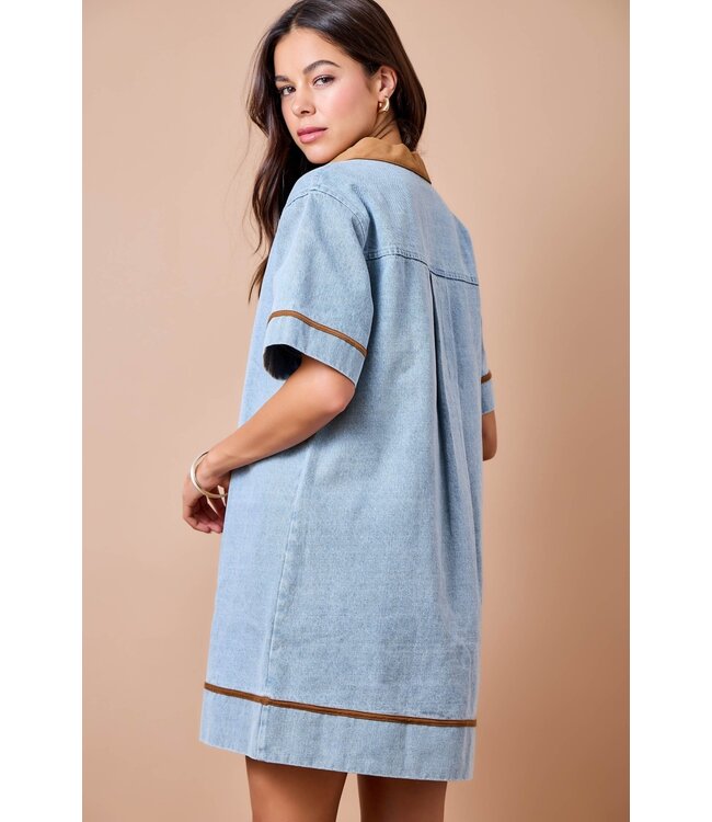 Polly Washed Denim Contrast Corduroy Dress