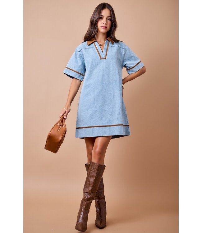 Polly Washed Denim Contrast Corduroy Dress