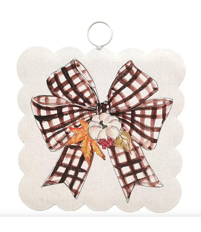 Round Top Mini Scallop Festive Checked Bow Print