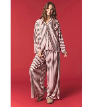 Peach Love California Carly Christmas Combo Striped Plisse Pajama Set