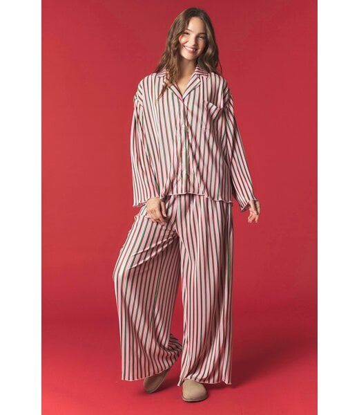 Peach Love California Carly Christmas Combo Striped Plisse Pajama Set