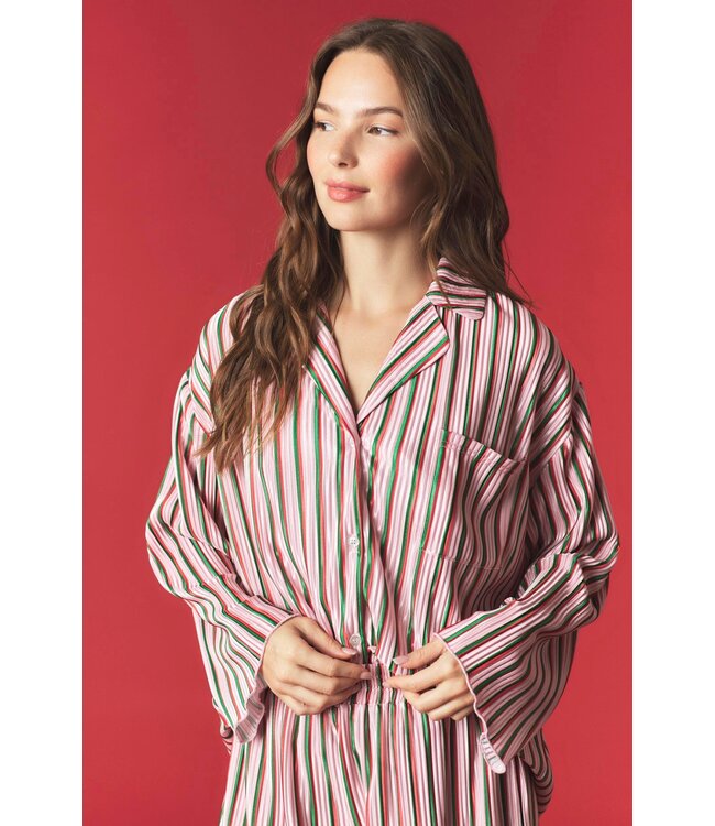 Carly Christmas Combo Striped Plisse Pajama Set