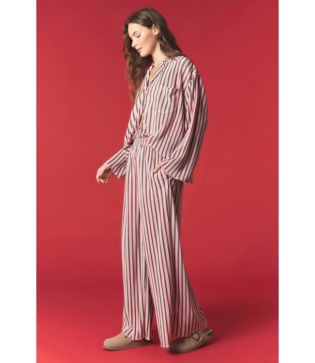 Carly Christmas Combo Striped Plisse Pajama Set