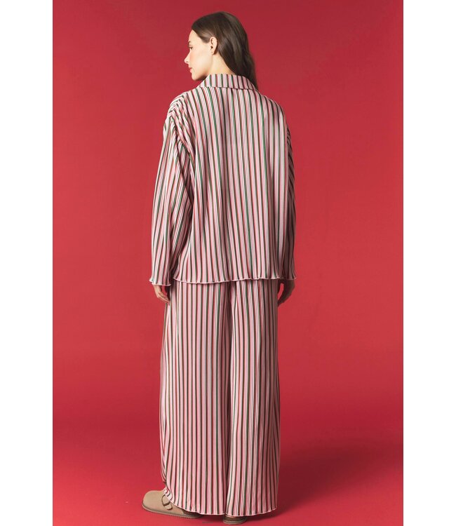 Carly Christmas Combo Striped Plisse Pajama Set