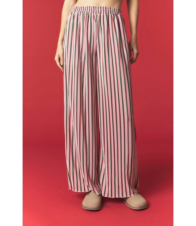 Carly Christmas Combo Striped Plisse Pajama Set