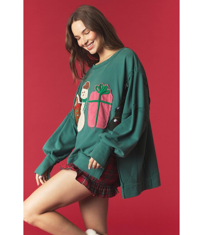 Lauren Vintage Green Christmas Patches French Terry Sweatshirt