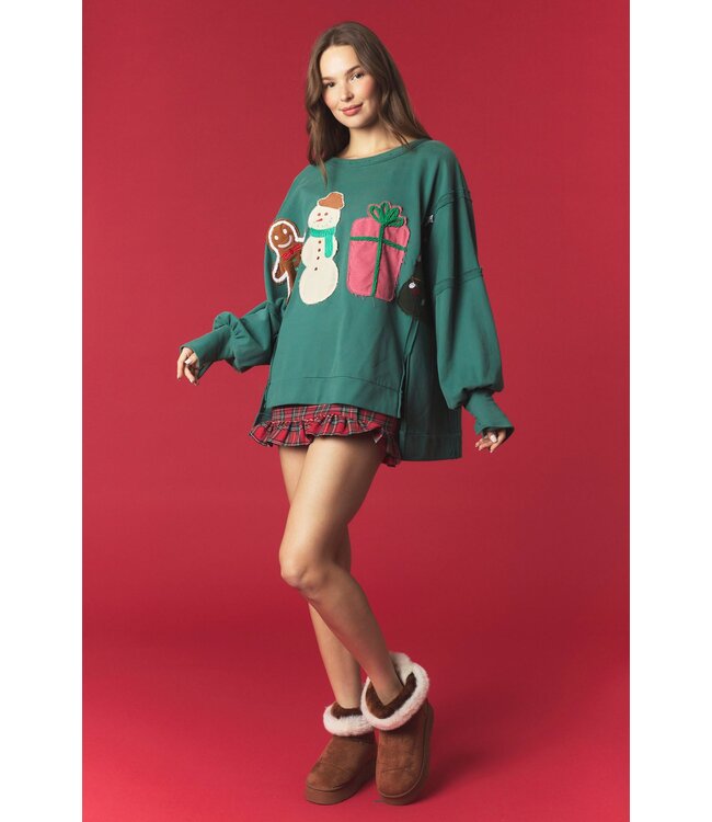 Lauren Vintage Green Christmas Patches French Terry Sweatshirt