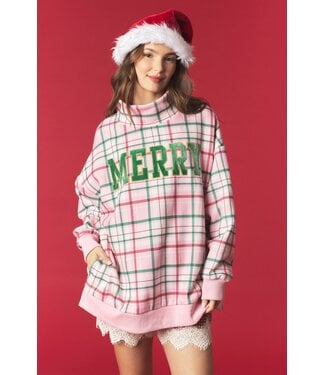 Peach Love California Anne Light Pink Plaid Merry Sweatshirt
