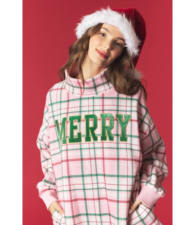 Anne Light Pink Plaid Merry Sweatshirt