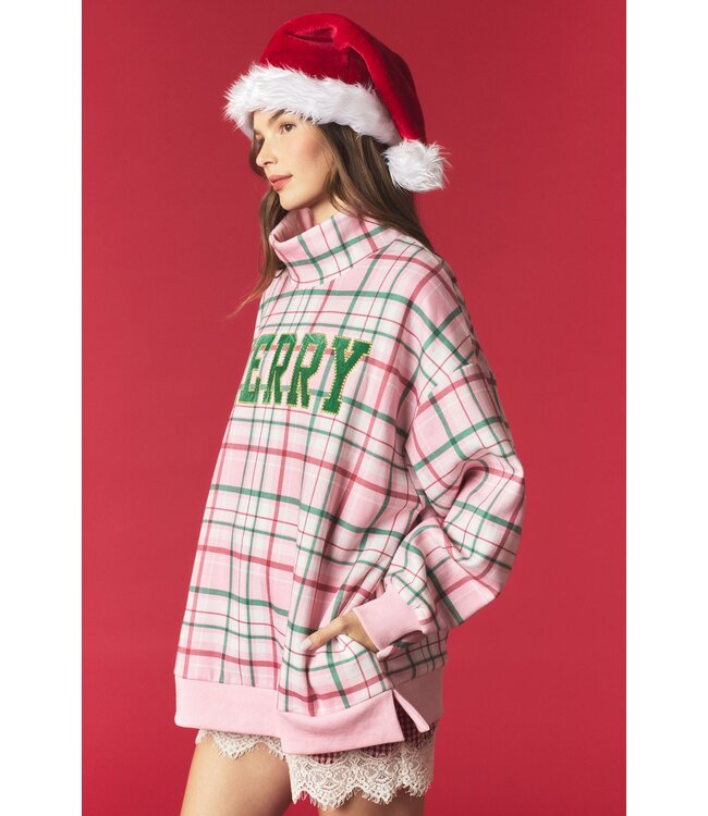 Anne Light Pink Plaid Merry Sweatshirt