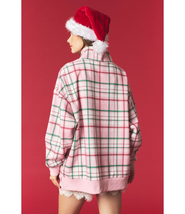Anne Light Pink Plaid Merry Sweatshirt