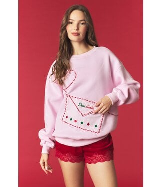 Peach Love California Kim Light Pink Santa Letter Fleece Sweatshirt