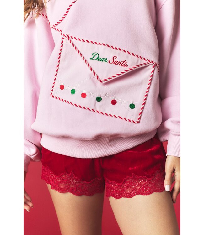 Kim Light Pink Santa Letter Fleece Sweatshirt