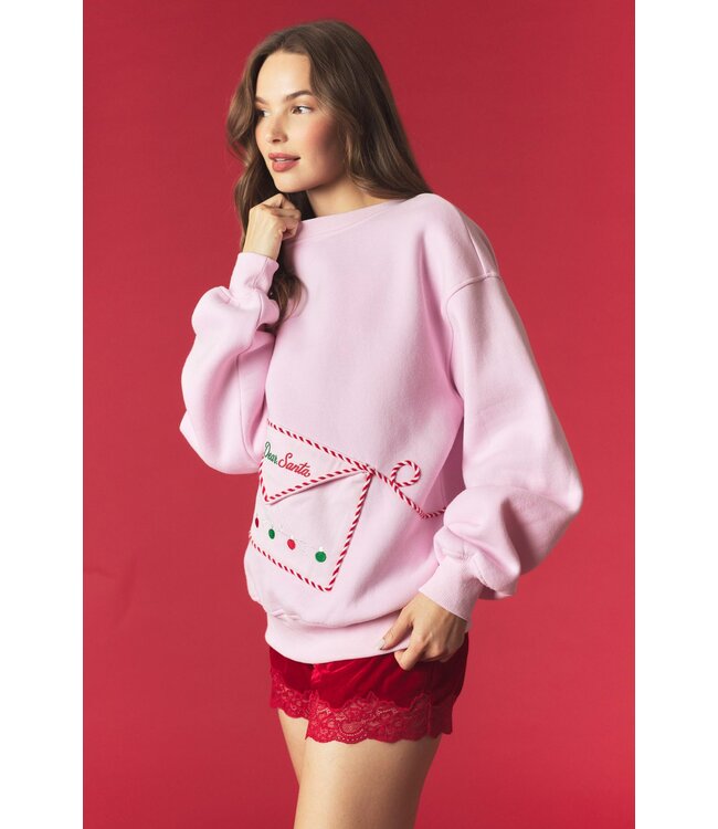 Kim Light Pink Santa Letter Fleece Sweatshirt