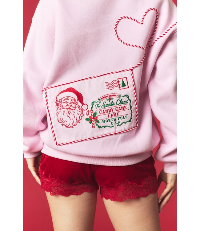 Kim Light Pink Santa Letter Fleece Sweatshirt