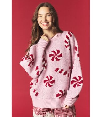 Peach Love California Deb Light Pink Candy Cane Knit Sweater