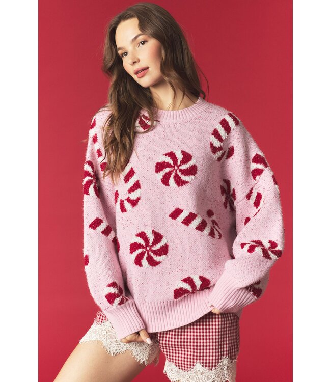 Deb Light Pink Candy Cane Knit Sweater